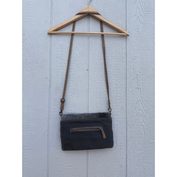 new MYRA BAG leather cowhide calf hair gray white cotton crossbody purse bag - Picture 5 of 8